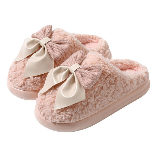 【棉拖鞋女蝴蝶结踩屎感】秋冬季厚底防滑棉鞋 室内轻便毛绒保暖毛托月子鞋 商品图4