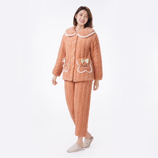 都市丽人睡衣夹棉系列长袖家居服法兰绒烂花夹棉加厚女士夹棉套装LHT1Q8 商品图2