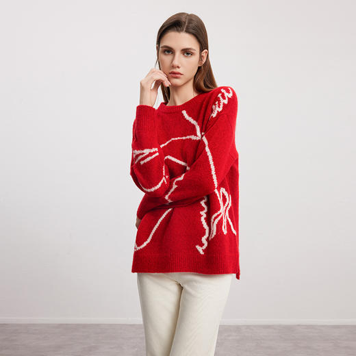 【羊绒+桑蚕丝针织衫】羊绒世家秋冬新品女士宽松直筒针织衫慵懒风保暖毛衣 商品图2