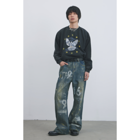 GOODBAI 916星星白鸽印花水洗加厚oversize卫衣