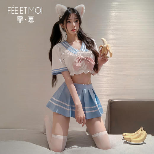 【情趣内衣】霏慕纯爱校花学生运动甜美露腰分体装6908 商品图3