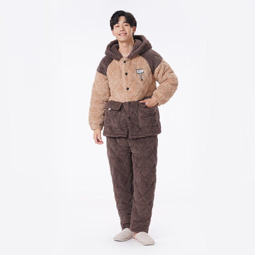 都市丽人都市锋尚睡衣夹棉系列长袖法兰绒剪花夹棉加加厚男士加夹棉套装FHT1E3 商品图1