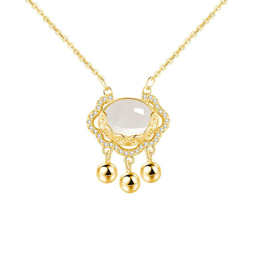 【新款上架，高级感十足，小众设计独具匠心】s925纯银白玉髓平安锁项链女 长命锁ins轻奢高级感 小众设计锁骨链 圣诞礼物情人节礼物女朋友闺蜜生日礼物-QQ 商品图6