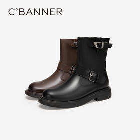 千百度加绒美拉德真皮西部牛仔靴女冬季时装靴短靴子A24630581
