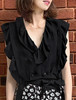 TYNVIE 宽花边装饰双排扣上衣-黑色 商品缩略图0
