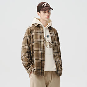 714street重磅格子长袖衬衫男2024秋季新款美式复古宽松情侣外套