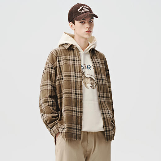 714street重磅格子长袖衬衫男2024秋季新款美式复古宽松情侣外套 商品图0