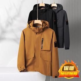 【可拆卸帽】【加绒】【新款DSS】大依优型大码男装连帽夹克加肥加大休闲夹克胖子宽松防风外套上衣