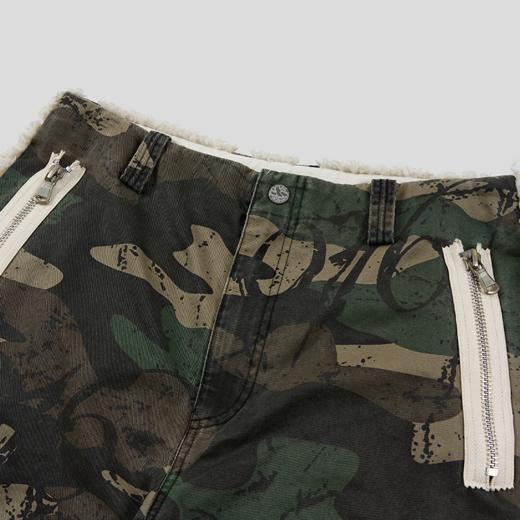 GOODBAI 916 迷彩拼接仿羊驼绒刺绣工装直筒休闲裤 商品图3