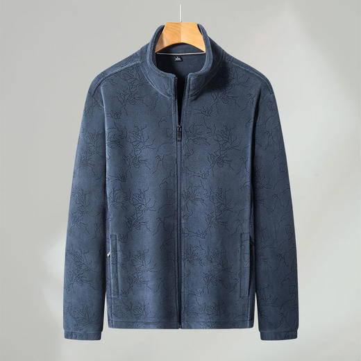 【奥利绒】【新款DSK】大依优型大码男装立领烧花奥利绒加肥加大休闲夹克胖子宽松上衣 商品图0