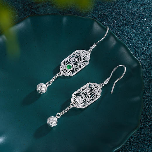 子佩集S990银【枫生水起】耳环【DSEH004】纯银花丝绿玉髓大师工坊原创作品枫叶2509 商品图3