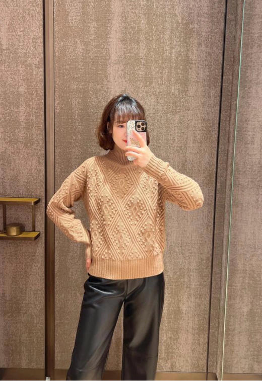 926-8纯圆正 max绵羊毛山羊绒 菱形绞花 高领针织衫 厚实软糯 自留L 商品图10