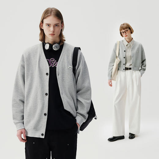 714street潮牌V领开衫外套男女2024春秋新款情侣装休闲复古卫衣 商品图0