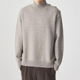 墨麦客男装 不对称半高领 单面针织衫冬季新款纯色休闲宽松毛衣。