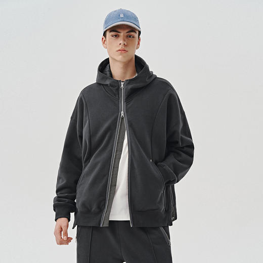 714street秋冬新款重磅500g解构连帽卫衣开衫情侣宽松卫衣外套男 商品图0