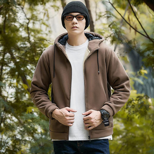 【Q】【加绒羊羔绒】【新款DX】大依优型大码男装连帽加绒外套加肥加大休闲夹克胖子宽松外套上衣 商品图3