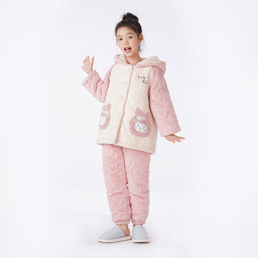都市丽人眯雅佳睡衣夹棉系列长袖牛奶绒烂花夹棉加厚童装中夹棉套装JHT1B7 商品图6