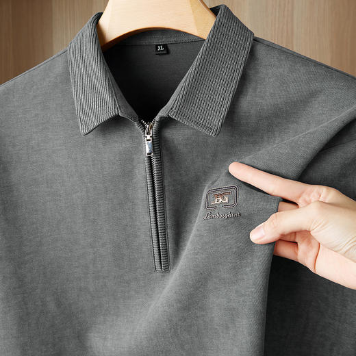 【新款DDP】大依优型大码翻领拉链长袖卫衣男装加肥加大体恤大号上衣胖子弹力休闲商务 商品图2