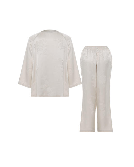 皇锦真丝提花缎七分袖分身家居服套装-花影HJ21501 商品图4