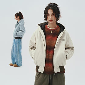 714street秋冬新款撞色棉服美式复古连帽棉外套男女宽松工装夹克