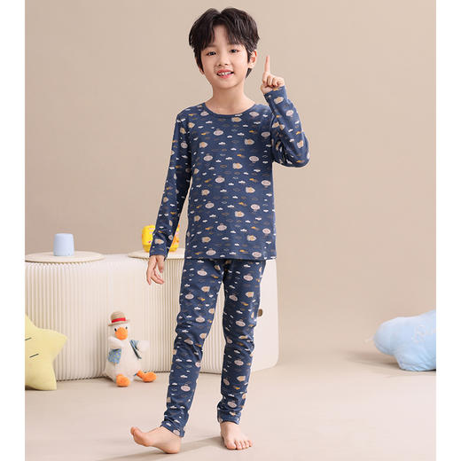 芬腾男童睡衣纯棉保暖内衣秋衣秋裤套装可爱男孩儿童中大童打底衫 商品图4