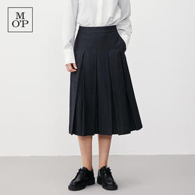 Marc O'Polo/MOP冬季新款绵羊毛静奢风黑色半裙百褶半身裙女