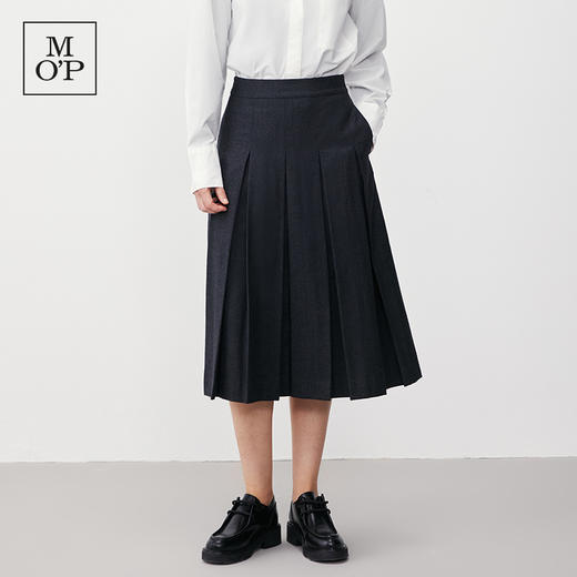 Marc O'Polo/MOP冬季新款绵羊毛静奢风黑色半裙百褶半身裙女 商品图0