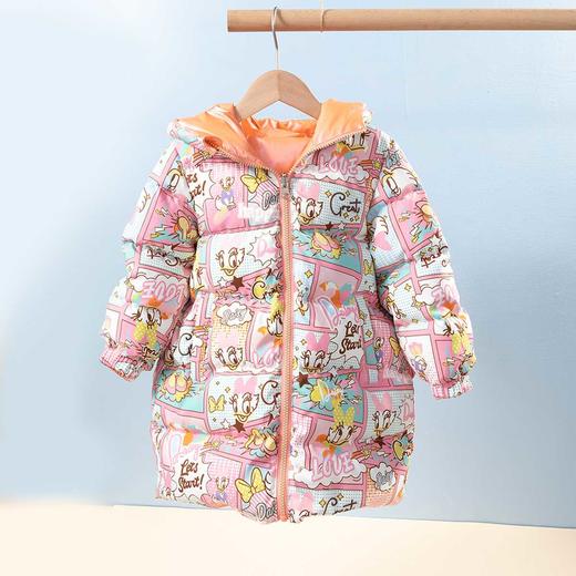 迪士尼童装小女孩两面穿黛丝印花羽绒服冬季女童连帽保暖可爱外套224DS0826 商品图1
