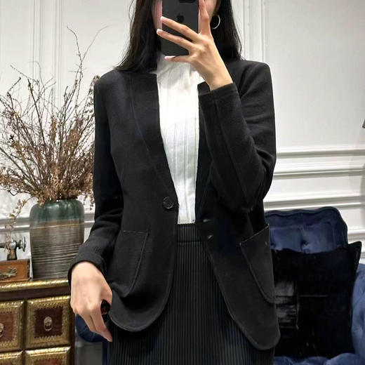 HJ3A57_漆黑色_西装外套_春秋_一粒扣翻领收腰显瘦通勤气质修身上衣_高级女装_BERNIEELEN 伯妮斯茵 商品图0