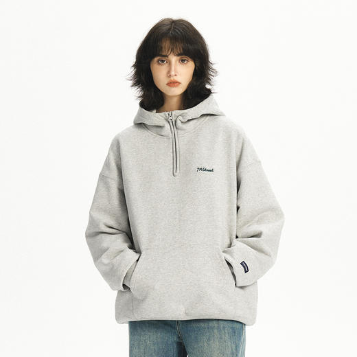 714street半拉链美式连帽卫衣男女2024春秋情侣装日系休闲外套 商品图0