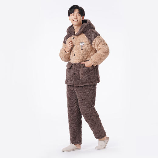 都市丽人都市锋尚睡衣夹棉系列长袖法兰绒剪花夹棉加加厚男士加夹棉套装FHT1E3 商品图2