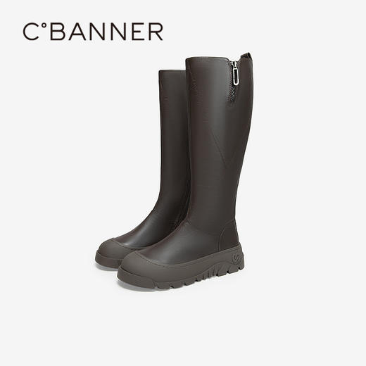 千百度厚底圆头瘦瘦靴女款冬季高筒骑士靴显瘦增高长靴子A24583408 商品图1