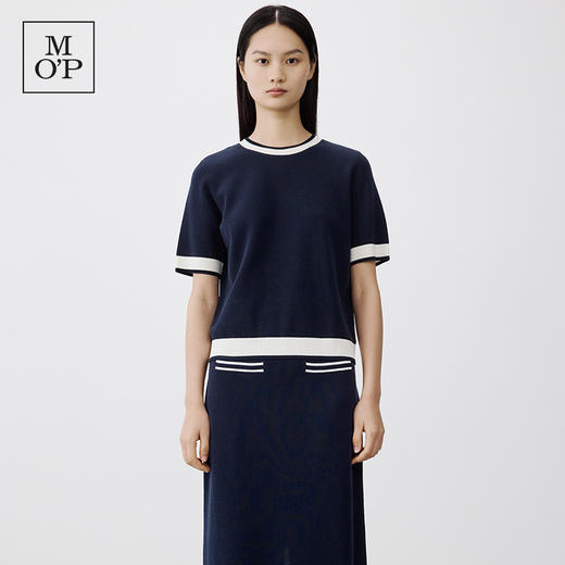 Marc O'Polo/MOP 秋季新款短袖针织衫女早秋时尚撞色女士上衣 商品图3