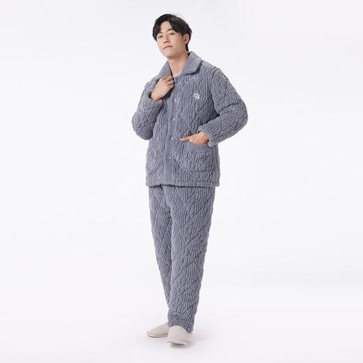 都市丽人都市锋尚睡衣亲情蜜语长袖长毛绒剪花夹棉加加厚男士加夹棉套装FHT0B5 商品图2