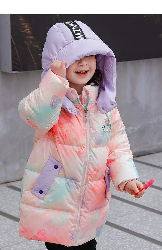 迪士尼冬季新品女童甜美中长款羽绒服婴幼儿防风外套224DS0793 商品图1