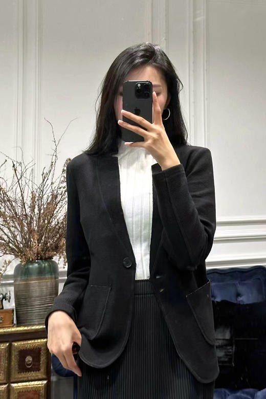 HJ3A57_漆黑色_西装外套_春秋_一粒扣翻领收腰显瘦通勤气质修身上衣_高级女装_BERNIEELEN 伯妮斯茵 商品图1