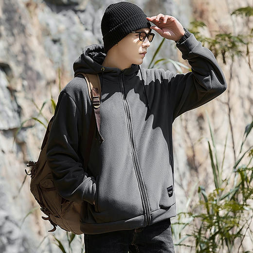 【Q】【加绒羊羔绒】【新款DX】大依优型大码男装连帽加绒外套加肥加大休闲夹克胖子宽松外套上衣 商品图4