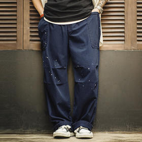 工装优选美式做旧泼墨双膝降落伞裤oversize宽松直筒休闲裤子男秋