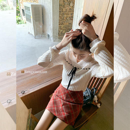 <曾小咸推荐>蝴蝶结设计感娃娃领针织衫上衣 日常139.99 立减70 秒杀69.99！！ 商品图5