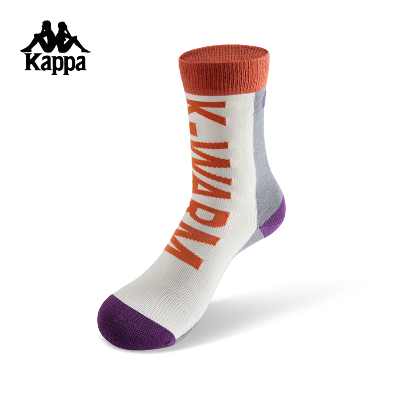 Kappa卡帕背靠背复古撞色运动跑步袜女高腰袜户外袜子长筒袜棉袜K0E88WG36-zhl