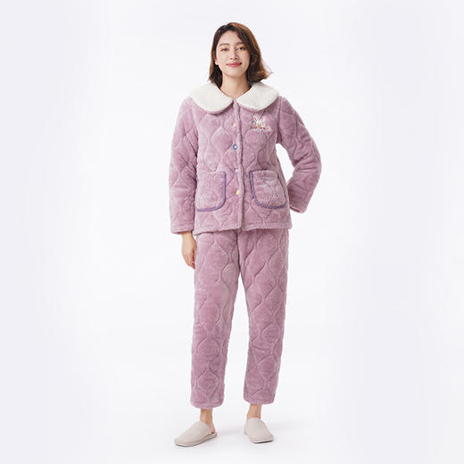 都市丽人睡衣夹棉系列长袖家居服法兰绒夹棉加厚女士中夹棉套装LHT1L9 商品图1