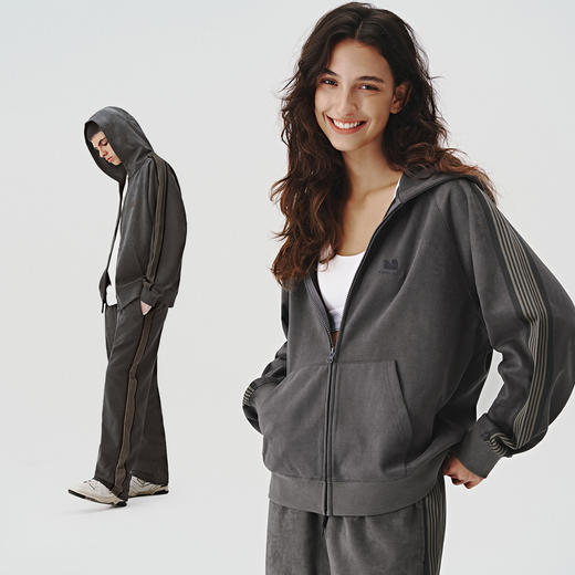 714street麂皮薄款卫衣外套男女连帽针织开衫2024秋新款帽衫套装 商品图0