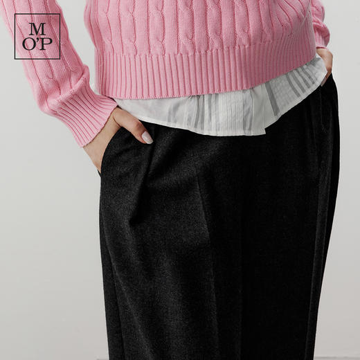 Marc O'Polo/MOP冬季新款深灰法兰绒绵羊毛褶裥长裤女休闲裤 商品图4