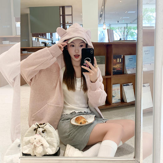 <曾小咸推荐>宽松慵懒粉色开衫卫衣外套 商品图0