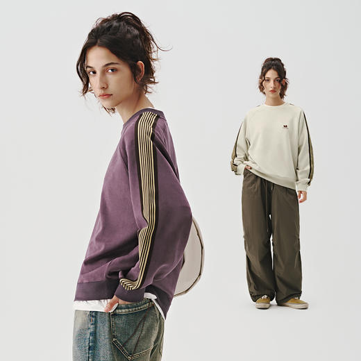 714street麂皮绒织带美式复古卫衣男女同款套装2024秋季新款上衣 商品图0