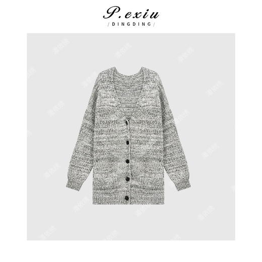 A008潘依绣丁丁宠粉PanYiXiu/潘依绣【燕麦可可】慵懒风混色V领针织毛衣外套 L2378 商品图1