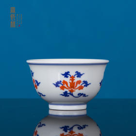 青花矾红宝相花撇口杯