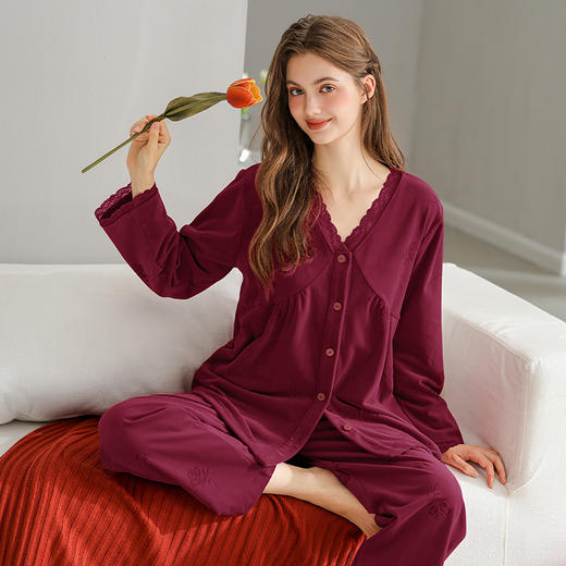 芬腾海岛绒女士睡衣加厚秋冬保暖长袖抗静电套装珊瑚绒加绒家居服 商品图0