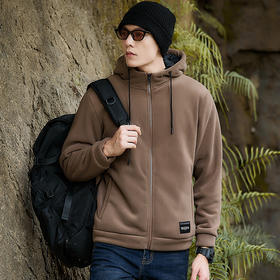 【Q】【加绒羊羔绒】【新款DX】大依优型大码男装连帽加绒外套加肥加大休闲夹克胖子宽松外套上衣