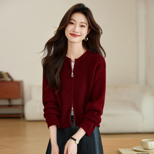 CC-AB813秋季新款上衣女百搭休闲圆领开衫外套长袖针织衫2024双拉链棒球服 商品图1